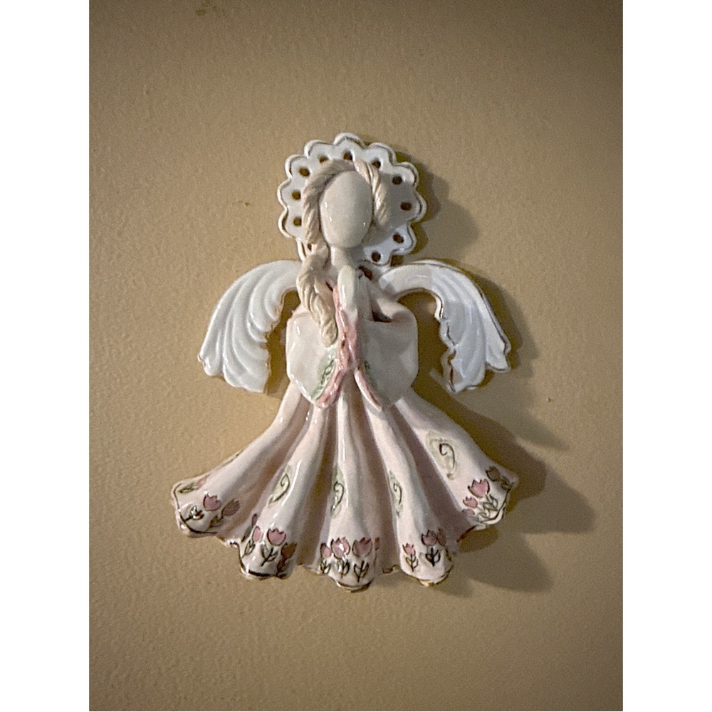 Blue Sky Clayworks hanging praying angel, designed by artist Heather Goldminc